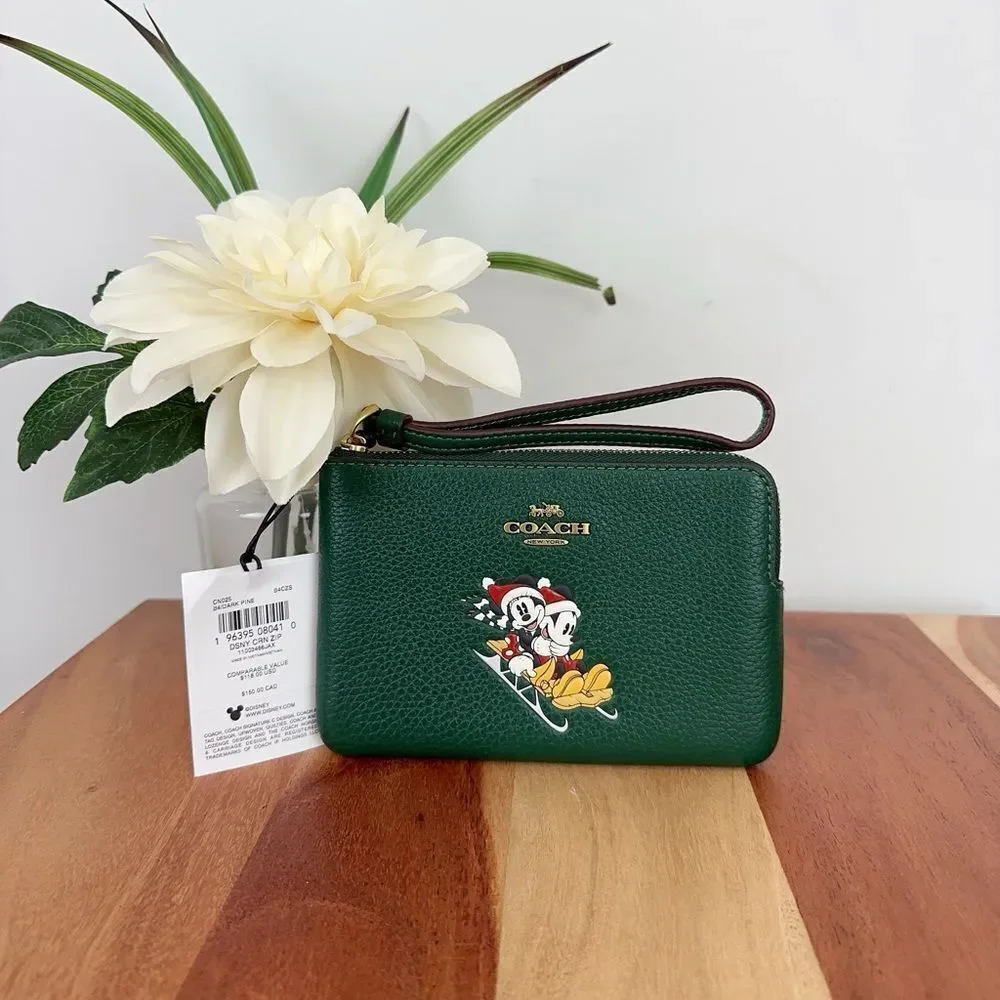 NWT Disney X Coach Corner Zip Wristlet With‎ Sled Motif